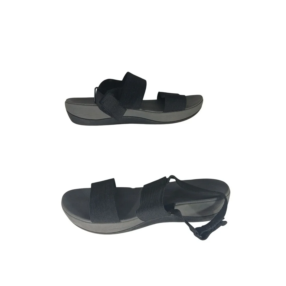 Clarks Cloudstepper Arla Wedge Sandals 9.5 Black Sporty Comfort Strappy Platform